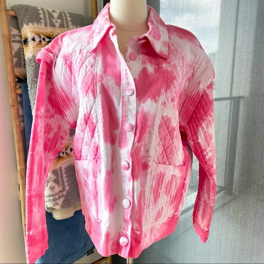 LoveShackFancy Adelade Hibiscus Hand Dye Pink Oversized Quilted Jacket Medium - Picture 4 of 15